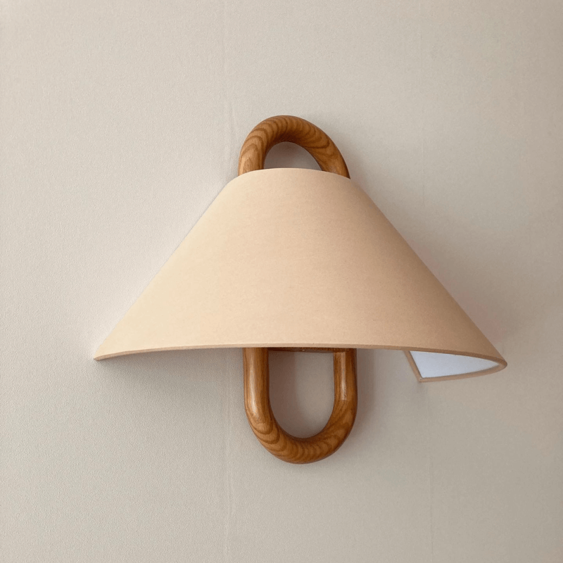 Nordic Loop Wall Lamp – Modern Wood Frame LED Fixture with Fabric Shade