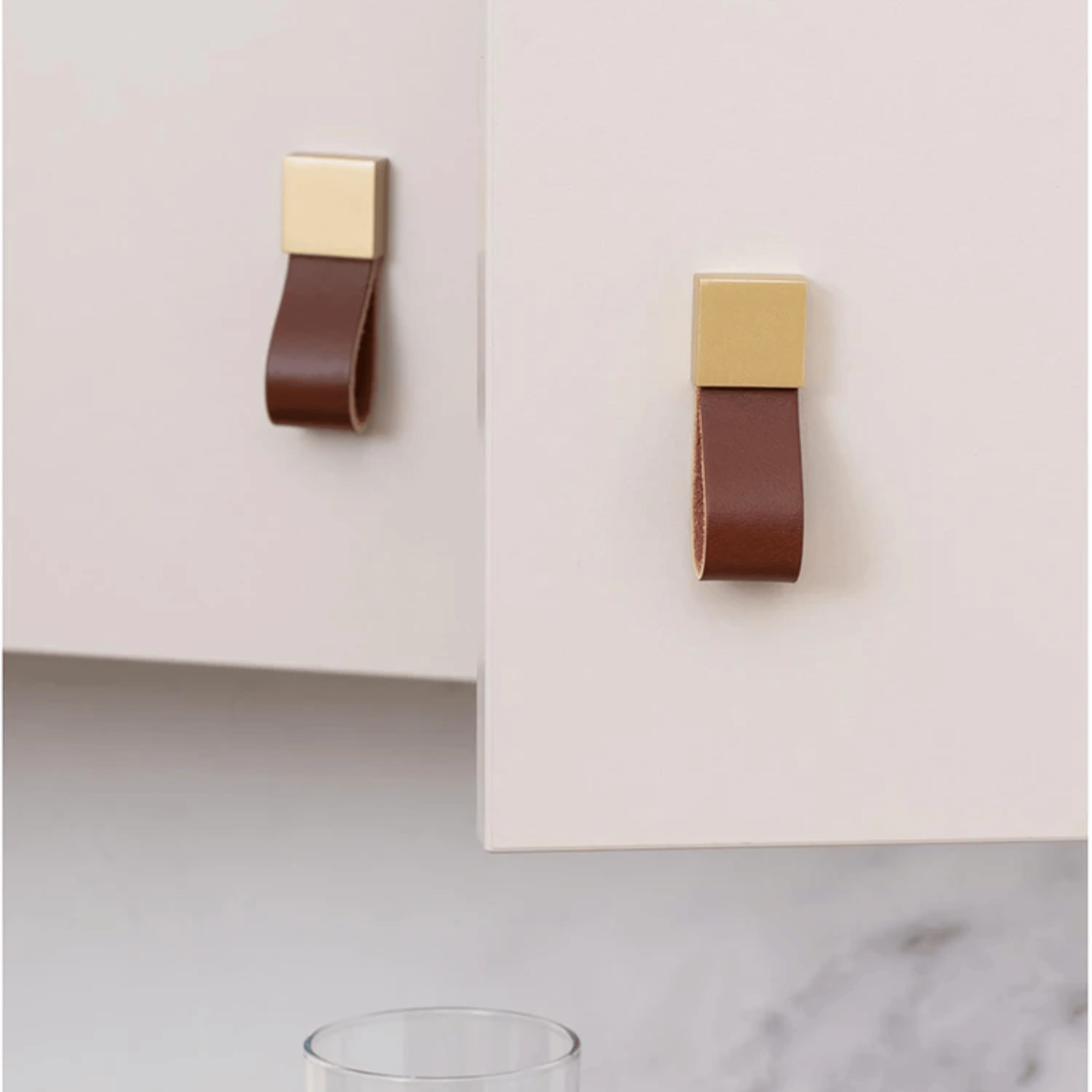Cordova Leather Cabinet Pull – Brass Modern Drawer Handle Kitchen Bathroom Furniture Hardware