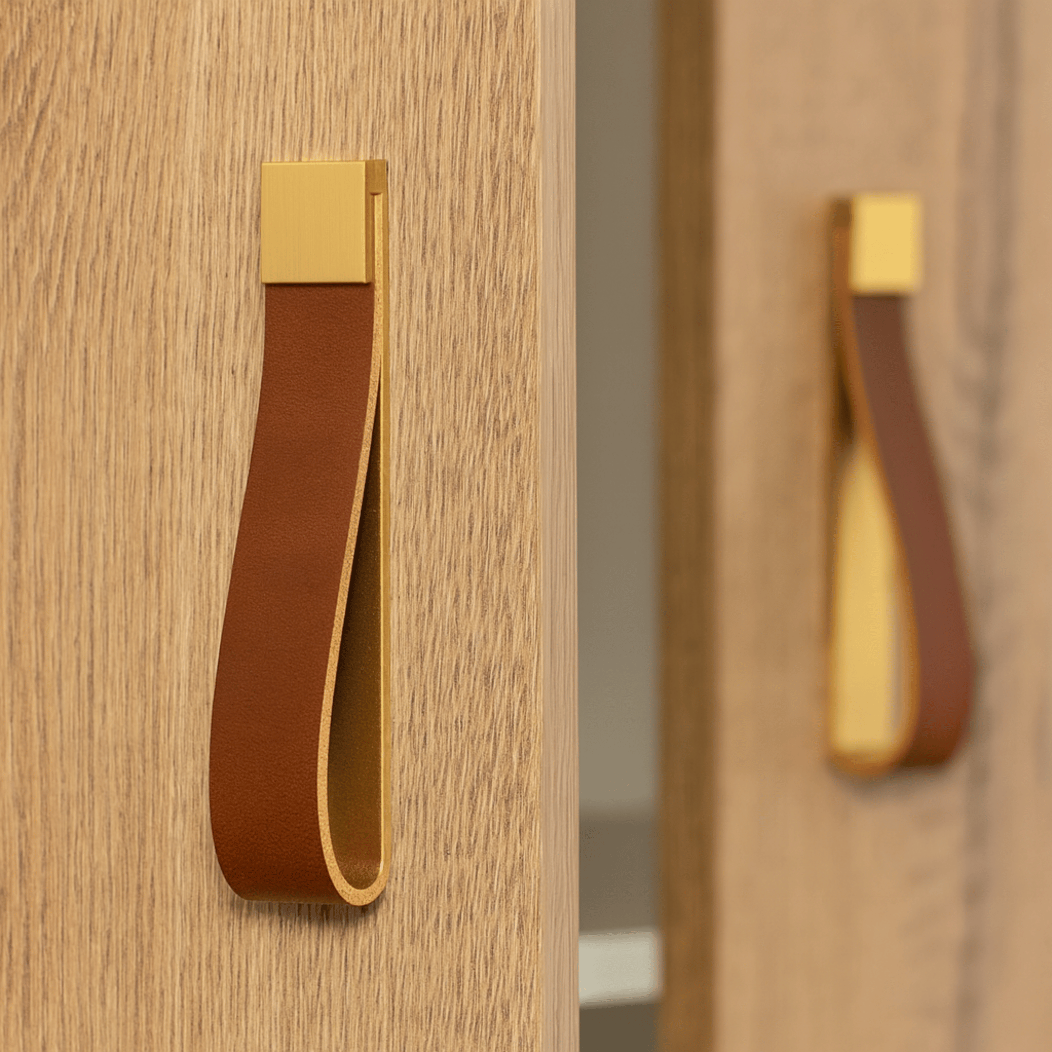 Cordova Leather Cabinet Pull – Brass Modern Drawer Handle Kitchen Bathroom Furniture Hardware