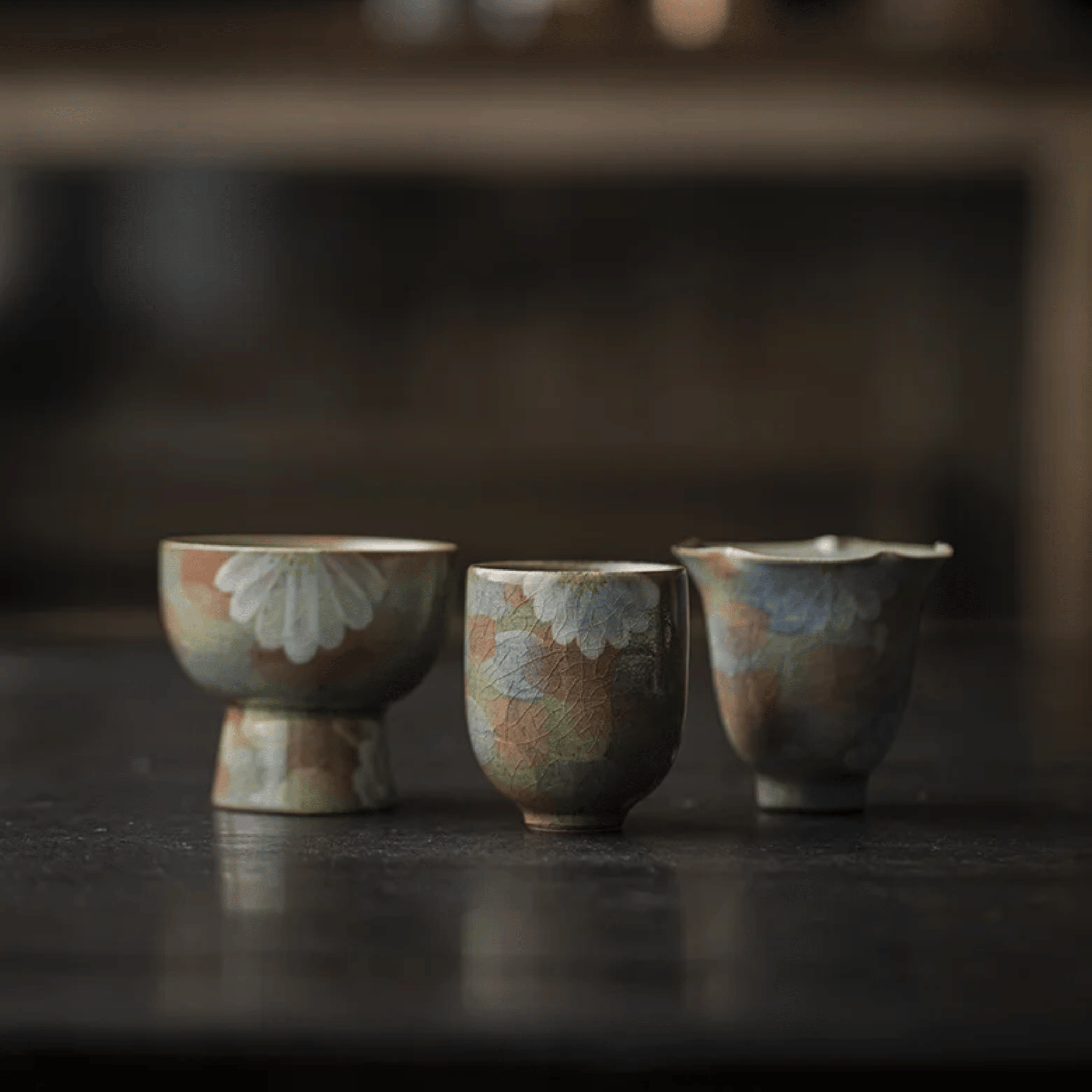 Kōyō Ember Ceramic Teacup Set – Handcrafted Japanese Tea Cups Artisan Pottery Home Decor