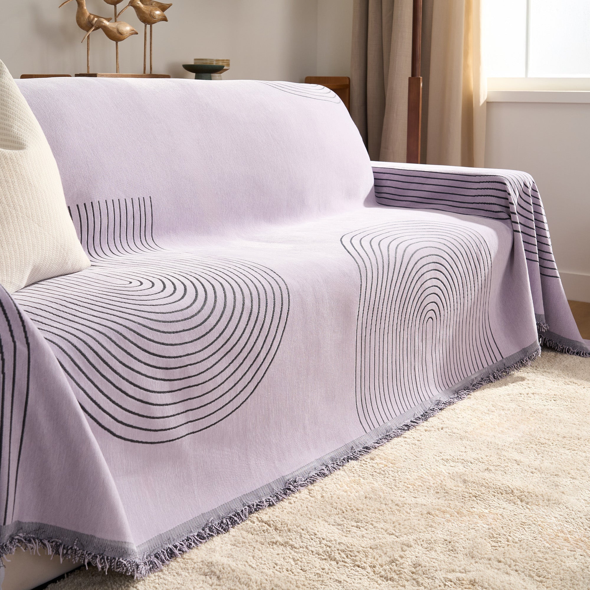 Arven Textured Sofa Throw – Chenille Quilted Arc Pattern Couch Cover Living Room Furniture Protector