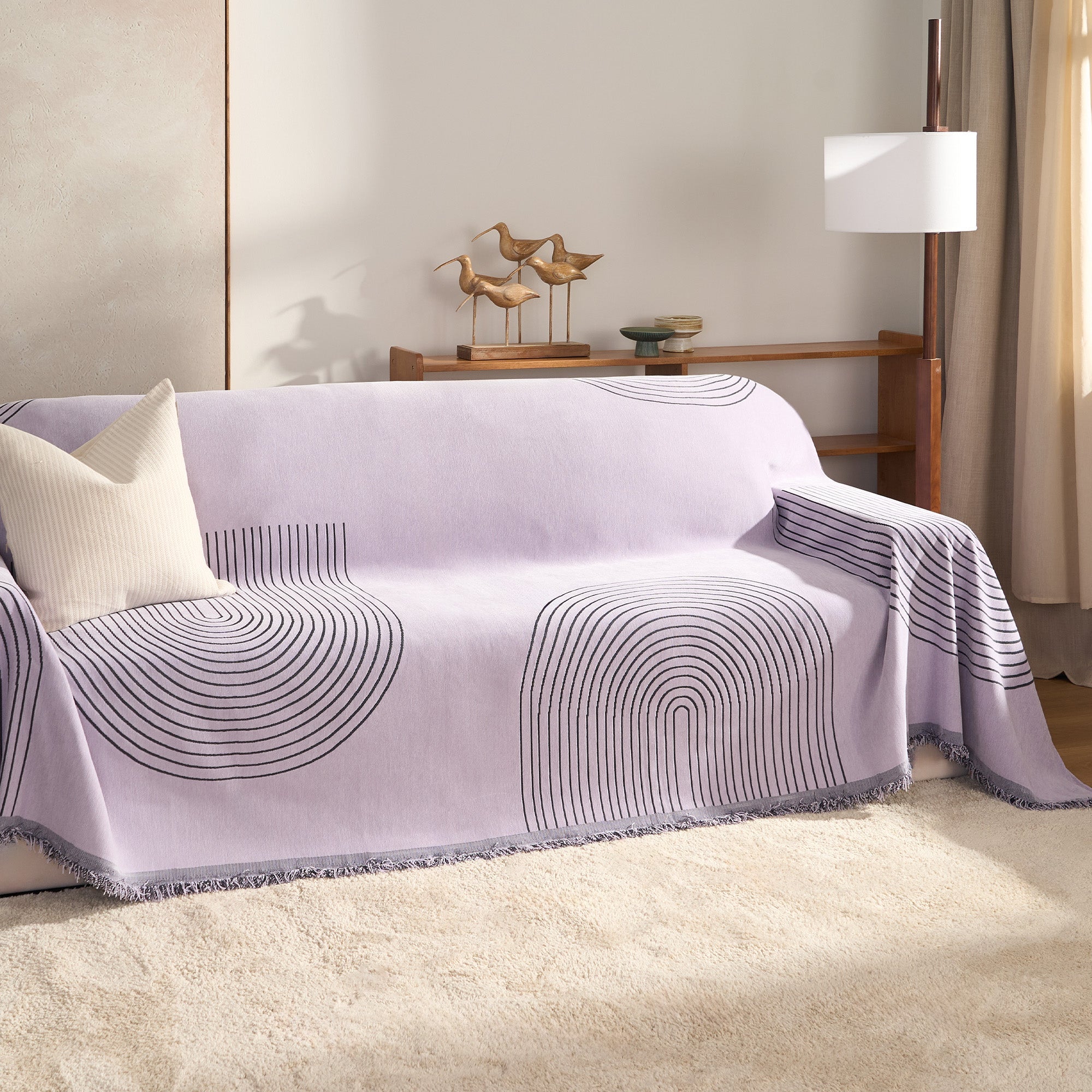Arven Textured Sofa Throw – Chenille Quilted Arc Pattern Couch Cover Living Room Furniture Protector