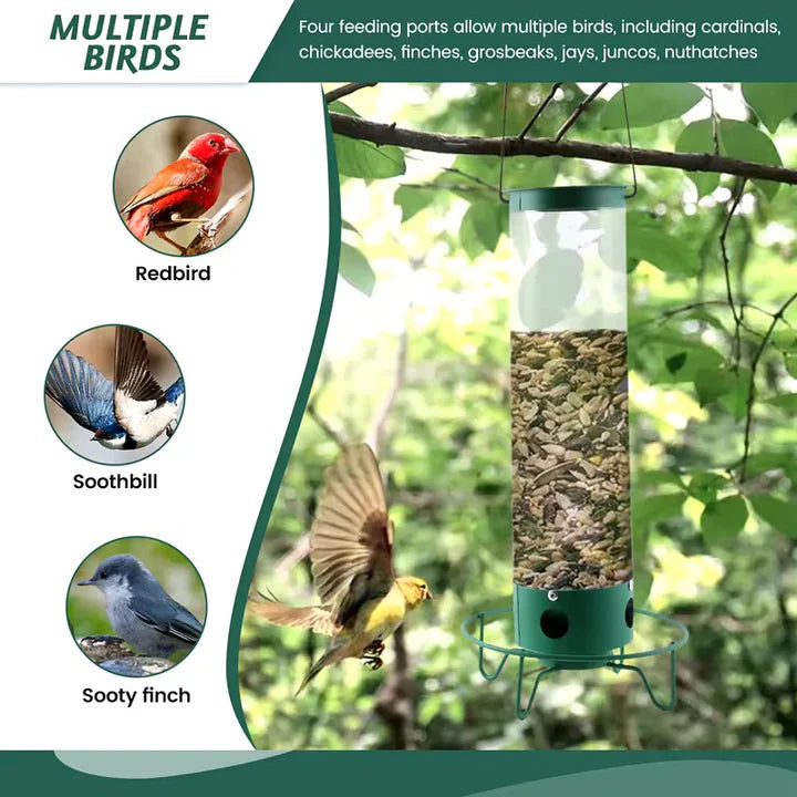 Verdano Tube Bird Feeder – Hanging Wild Bird Seed Feeder Outdoor Garden Backyard Large Capacity Metal
