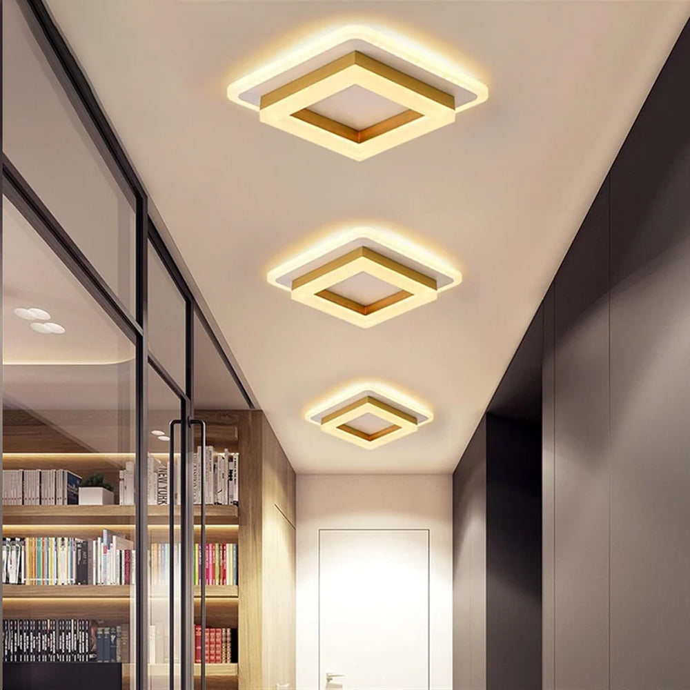 Geometric LED Ceiling Light – Modern Square Flush Mount Fixture