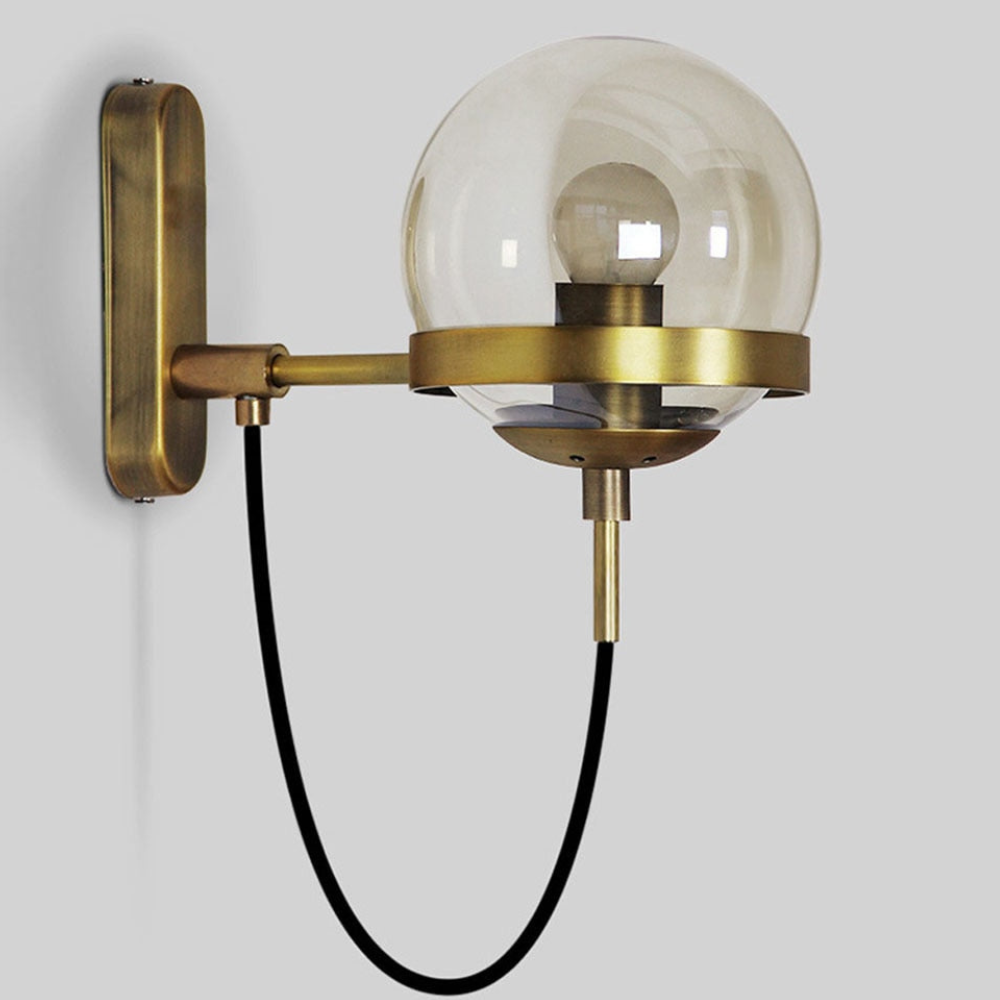 Corvano Globe Wall Sconce – Modern Wall Mounted Amber Glass Metal Decorative Lighting Hallway Bedroom