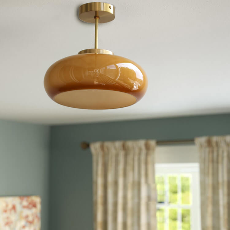 Amber Glass Semi Flush Ceiling Light – Mid-Century Modern Lighting Fixture