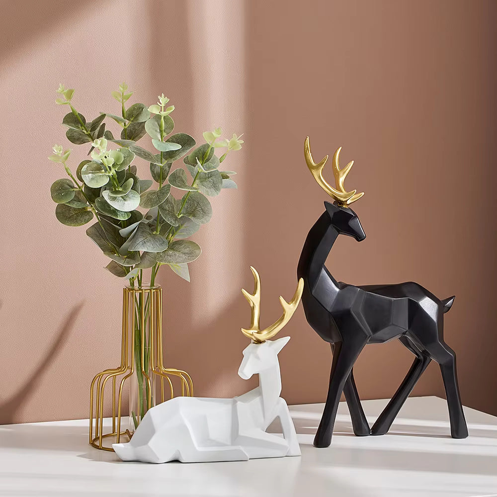 Cervano Geometric Deer Figurine Set – Modern Decorative Sculpture Living Room Bedroom Table Decor