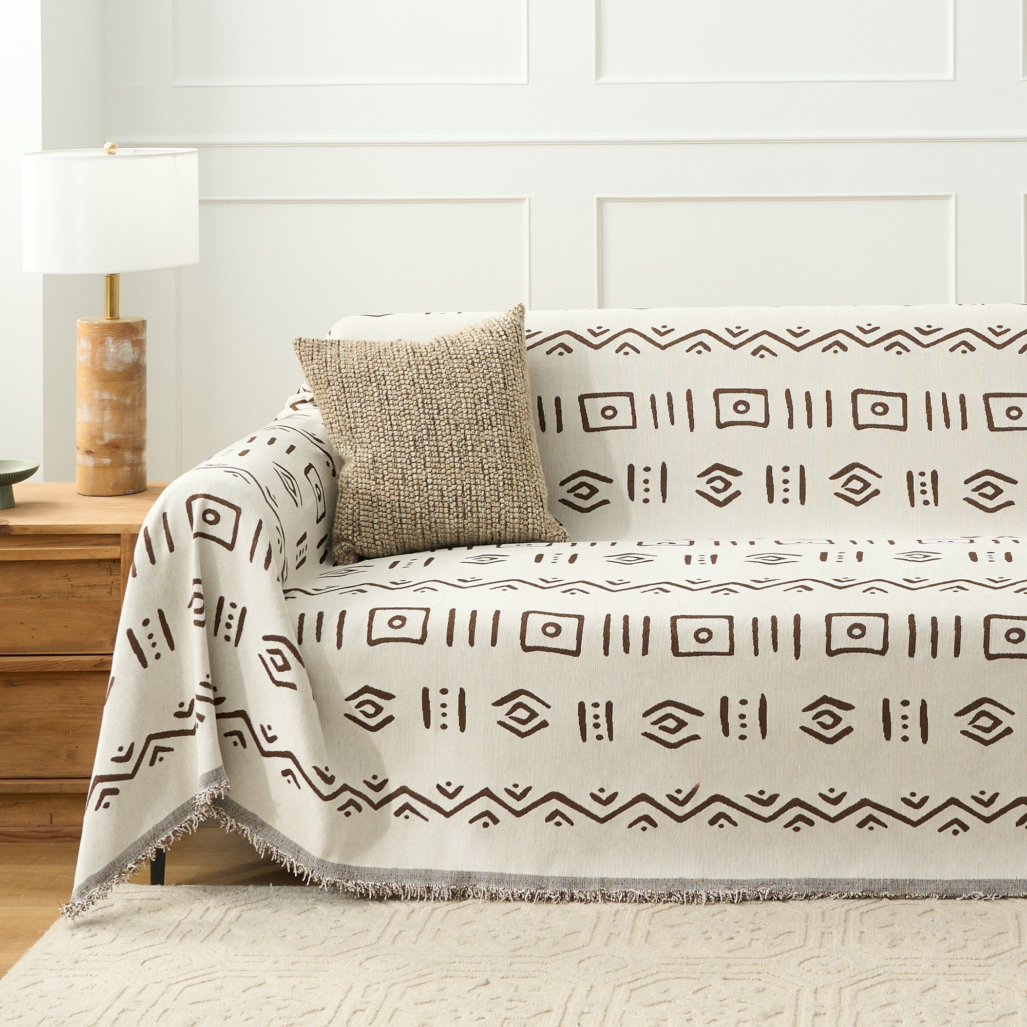 Tribeca Woven Throw Blanket – Geometric Mudcloth Sofa Cover Couch Protector Farmhouse Boho Living Room Decor