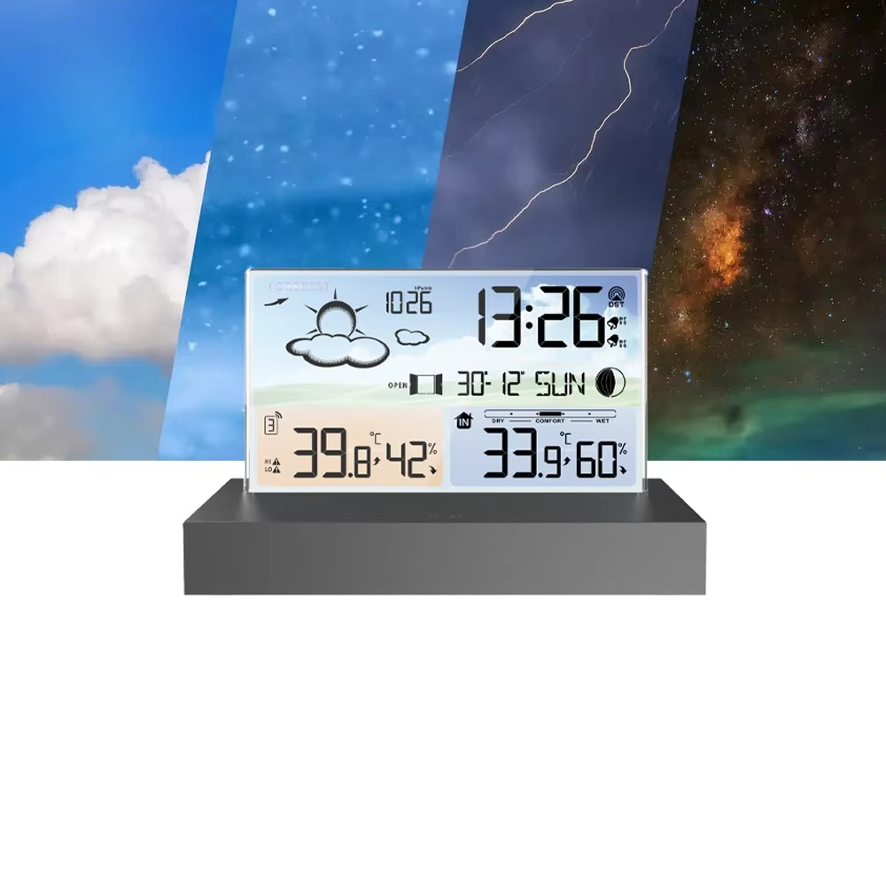 Skycast Weather Station Clock – Digital Temperature Humidity Display Wireless Outdoor Sensor Desktop