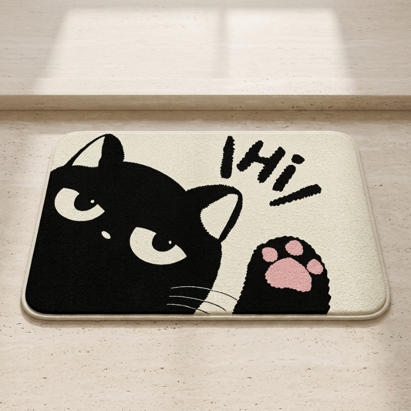 Whisker Cartoon Cat Floor Mat – Nonslip Absorbent Indoor Doormat Bathroom Kitchen Entryway Rug