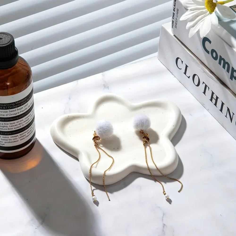 Corisse Heart Trinket Dish – White Ceramic Jewelry Tray Vanity Organizer Bedroom Nightstand Decor
