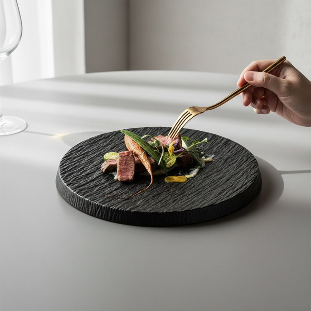 Kairaku Round Dinner Plate – Porcelain Matte Stone Finish Textured Serving Dinnerware 10.5 Inch Modern Kitchen