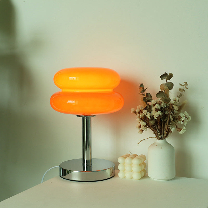 Retro Chrome Amber Glass Table Lamp – Modern Warm Glow Accent Light