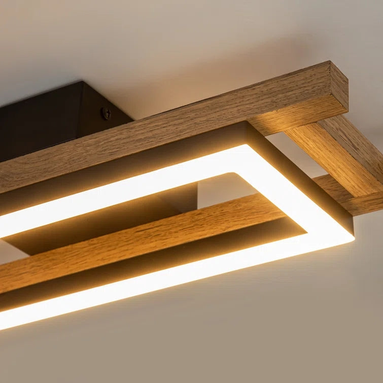 Kavren Wood LED Ceiling Light – Modern Flush Mount Square Minimalist Lighting Fixture