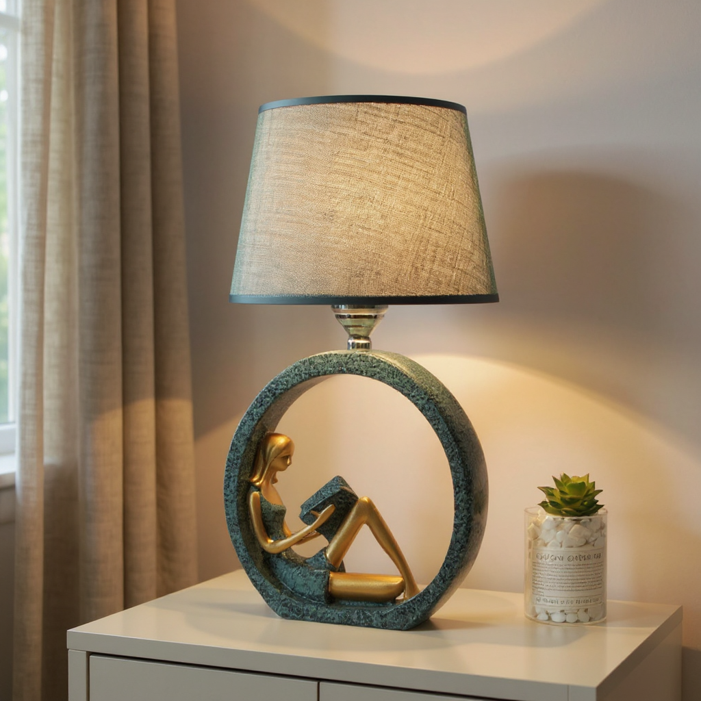 Serenity Reading Figure Table Lamp – Modern Decorative Bedroom Nightstand Fabric Shade Light