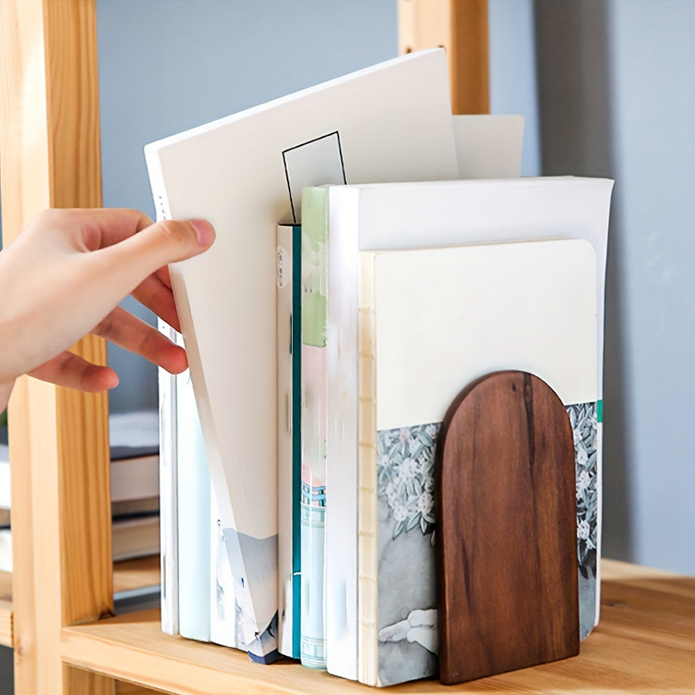 Valterra Arch Bookends – Walnut Wood Book Holders Heavy Duty Desk Shelf Office Decor Organizer