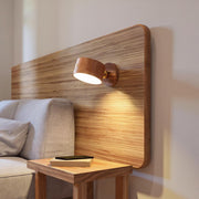 Adjustable Walnut LED Wall Lamp – Rotatable Wood Spotlight Fixture with Brass Detail