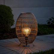 Woven Rattan Mesh Floor Lantern Lamp  – Waterproof LED Outdoor Patio Lamp