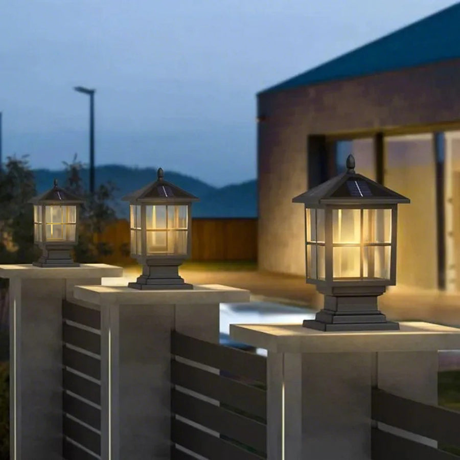 Classic Solar Lantern Pillar Lights for Gate Entrances – Waterproof LED Outdoor Fixtures
