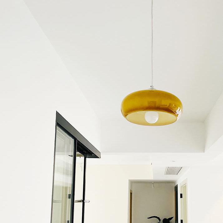 Retro Glass Dome Pendant Light – Mid-Century Modern LED Ceiling Fixture for Dining and Living Spaces