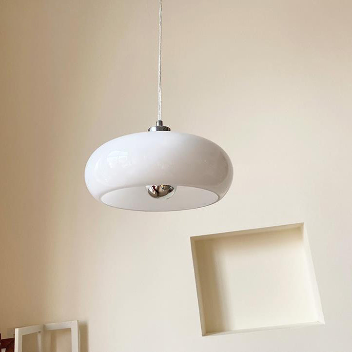 Retro Glass Dome Pendant Light – Mid-Century Modern LED Ceiling Fixture for Dining and Living Spaces