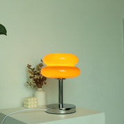 Retro Chrome Amber Glass Table Lamp – Modern Warm Glow Accent Light