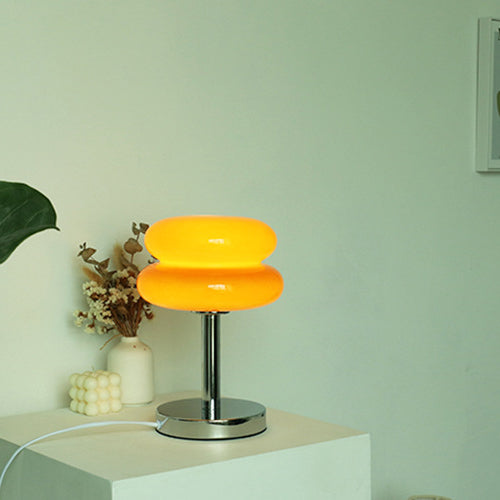 Retro Chrome Amber Glass Table Lamp – Modern Warm Glow Accent Light