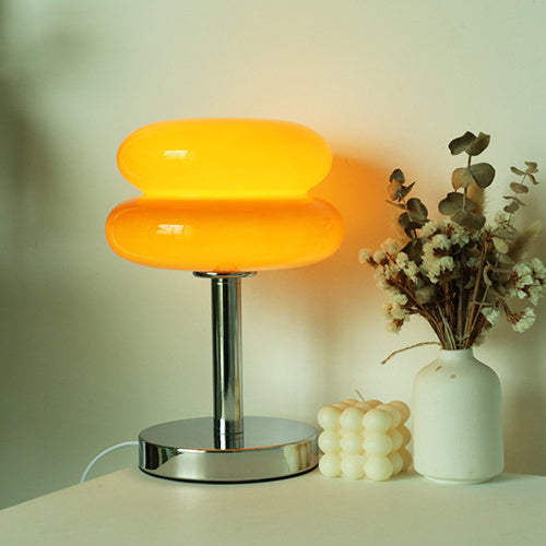 Retro Chrome Amber Glass Table Lamp – Modern Warm Glow Accent Light