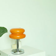 Retro Chrome Amber Glass Table Lamp – Modern Warm Glow Accent Light
