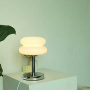 Retro Chrome Amber Glass Table Lamp – Modern Warm Glow Accent Light