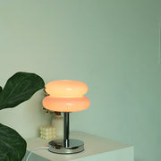 Retro Chrome Amber Glass Table Lamp – Modern Warm Glow Accent Light