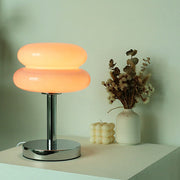 Retro Chrome Amber Glass Table Lamp – Modern Warm Glow Accent Light