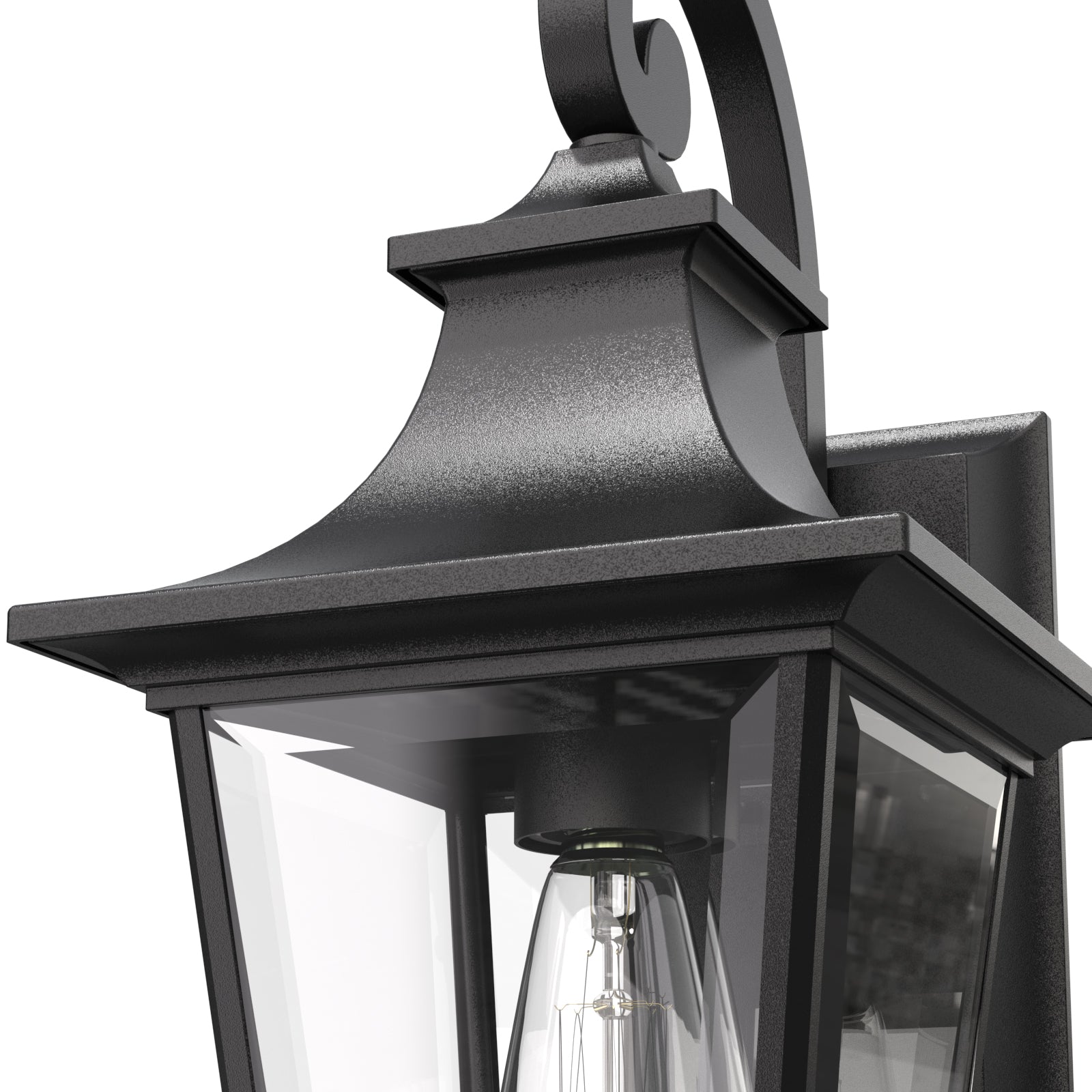 Bromley Classic Wall Lantern – Outdoor Black Metal Glass Porch Entryway Sconce Lighting Fixture