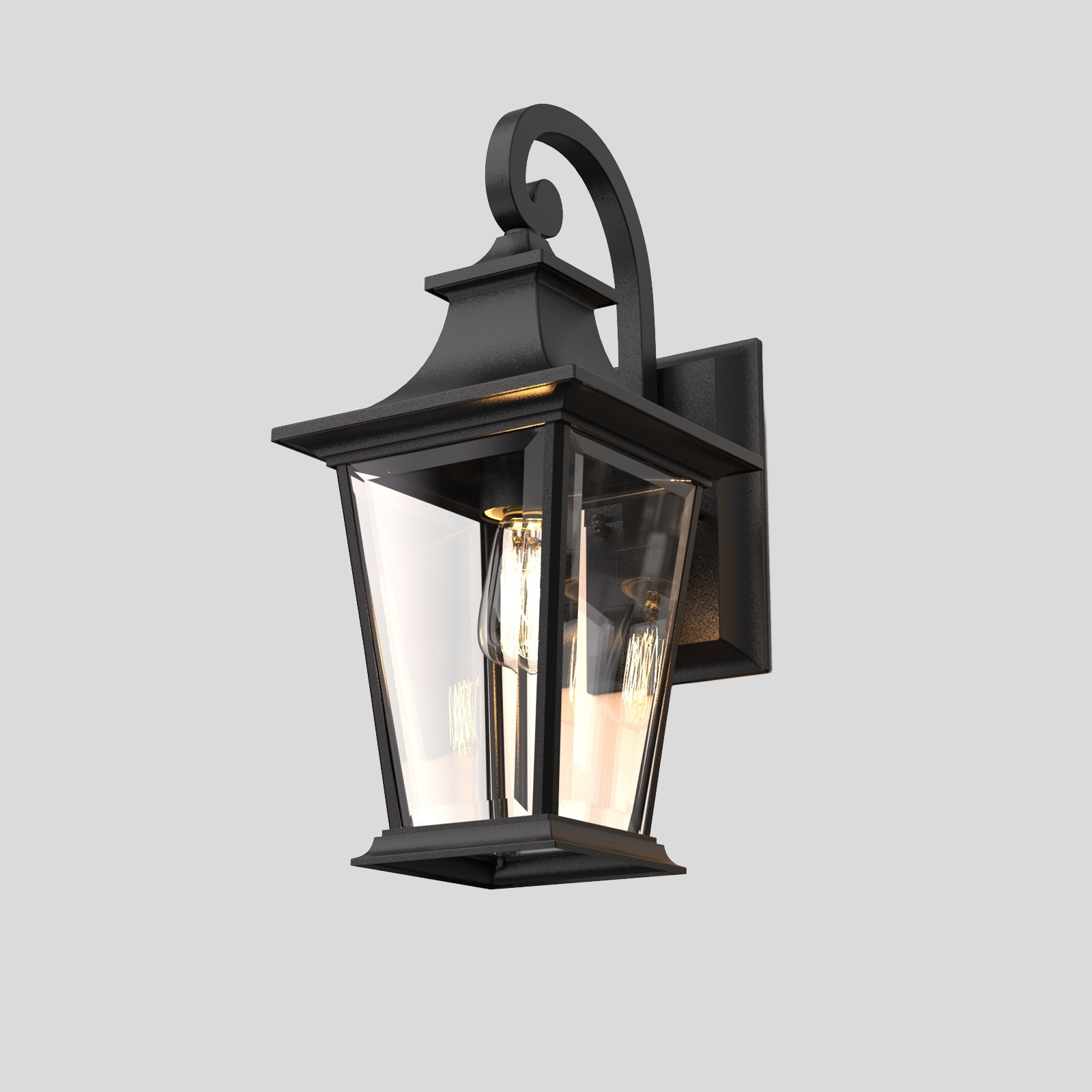 Bromley Classic Wall Lantern – Outdoor Black Metal Glass Porch Entryway Sconce Lighting Fixture