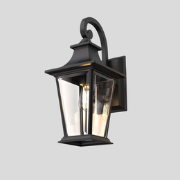 Bromley Classic Wall Lantern – Outdoor Black Metal Glass Porch Entryway Sconce Lighting Fixture