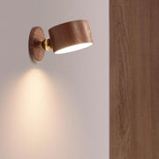 Adjustable Walnut LED Wall Lamp – Rotatable Wood Spotlight Fixture with Brass Detail