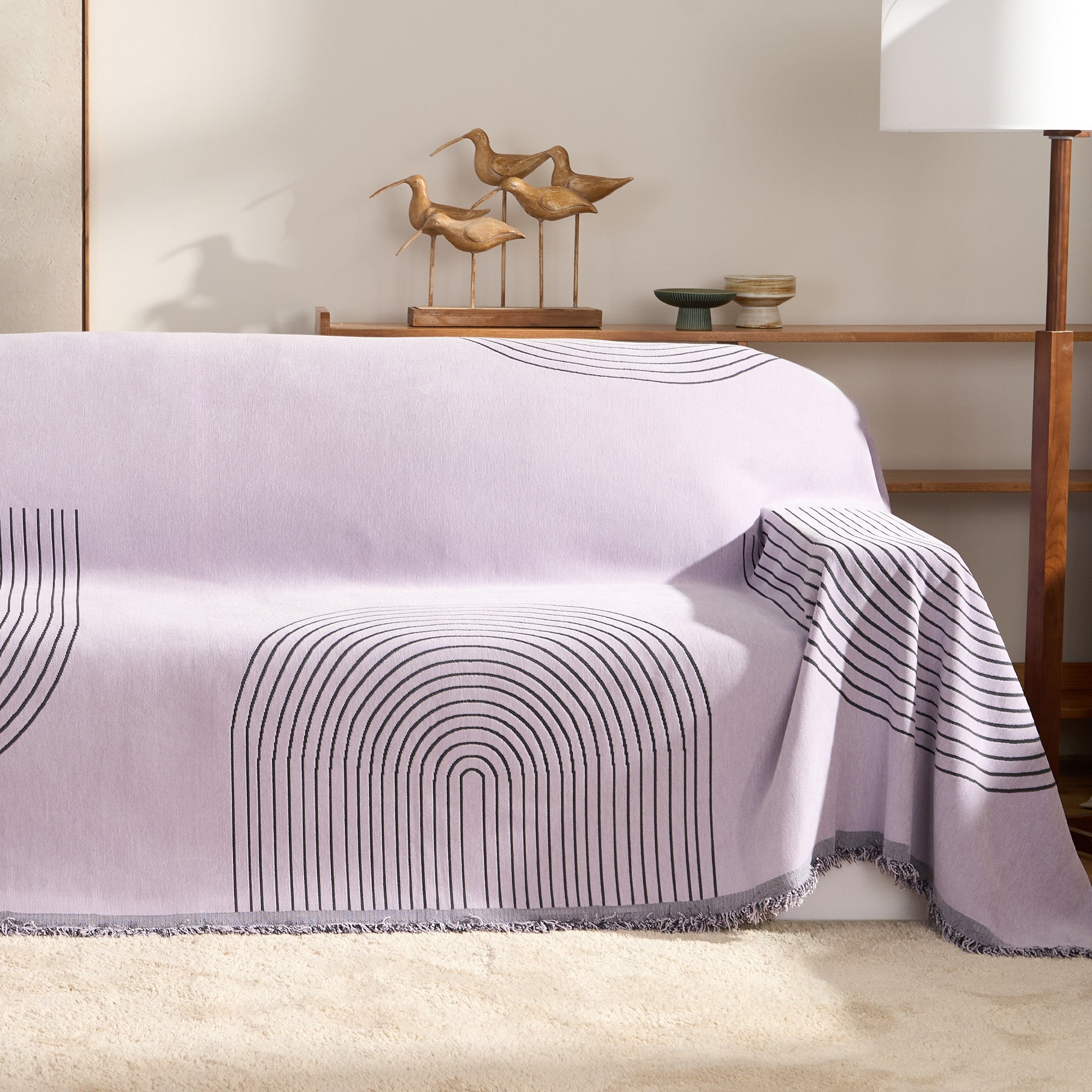 Arven Textured Sofa Throw – Chenille Quilted Arc Pattern Couch Cover Living Room Furniture Protector