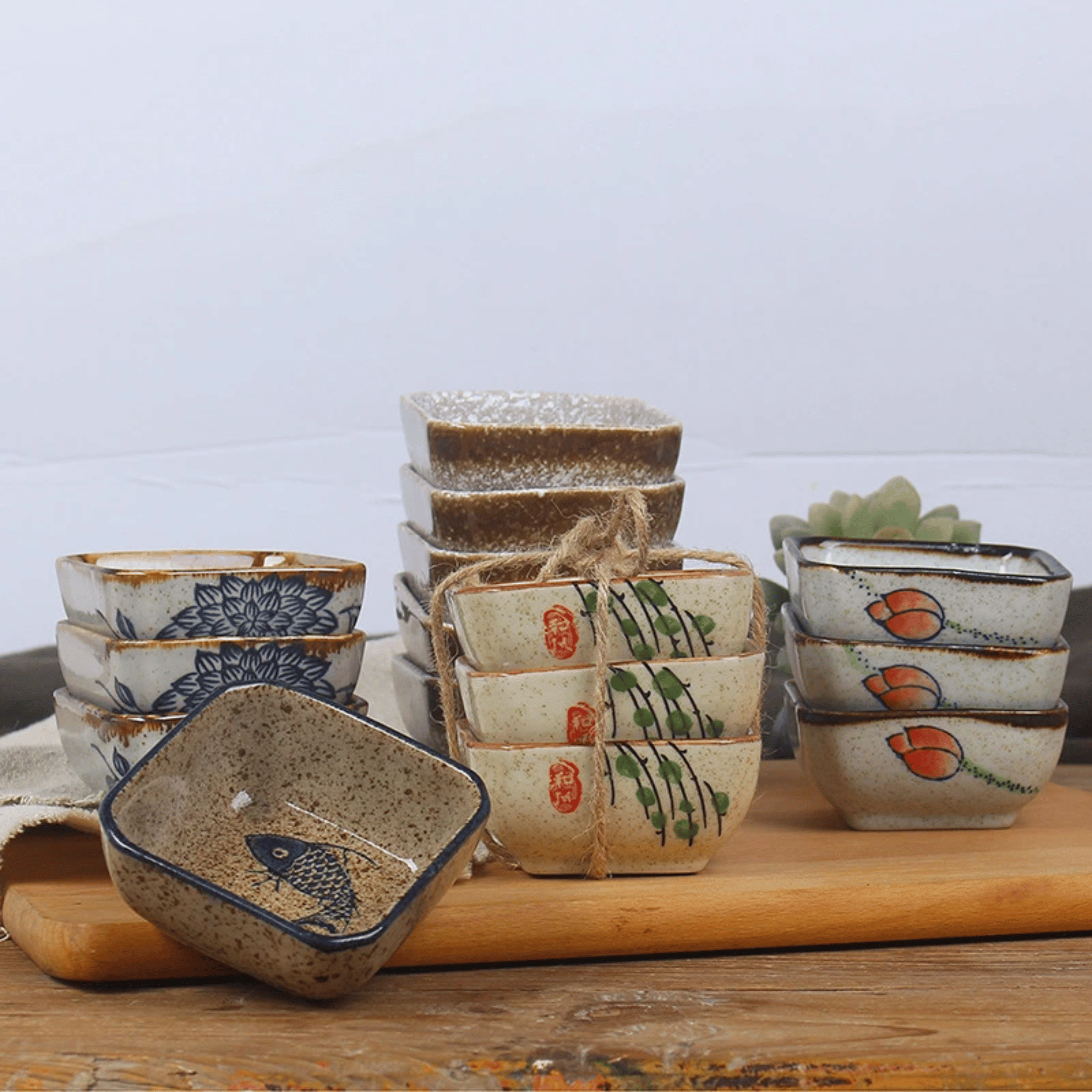 Satsuki Square Ceramic Bowl Set – Japanese Handcrafted Small Sauce Dishes Decorative Serving Bowls Set of 4