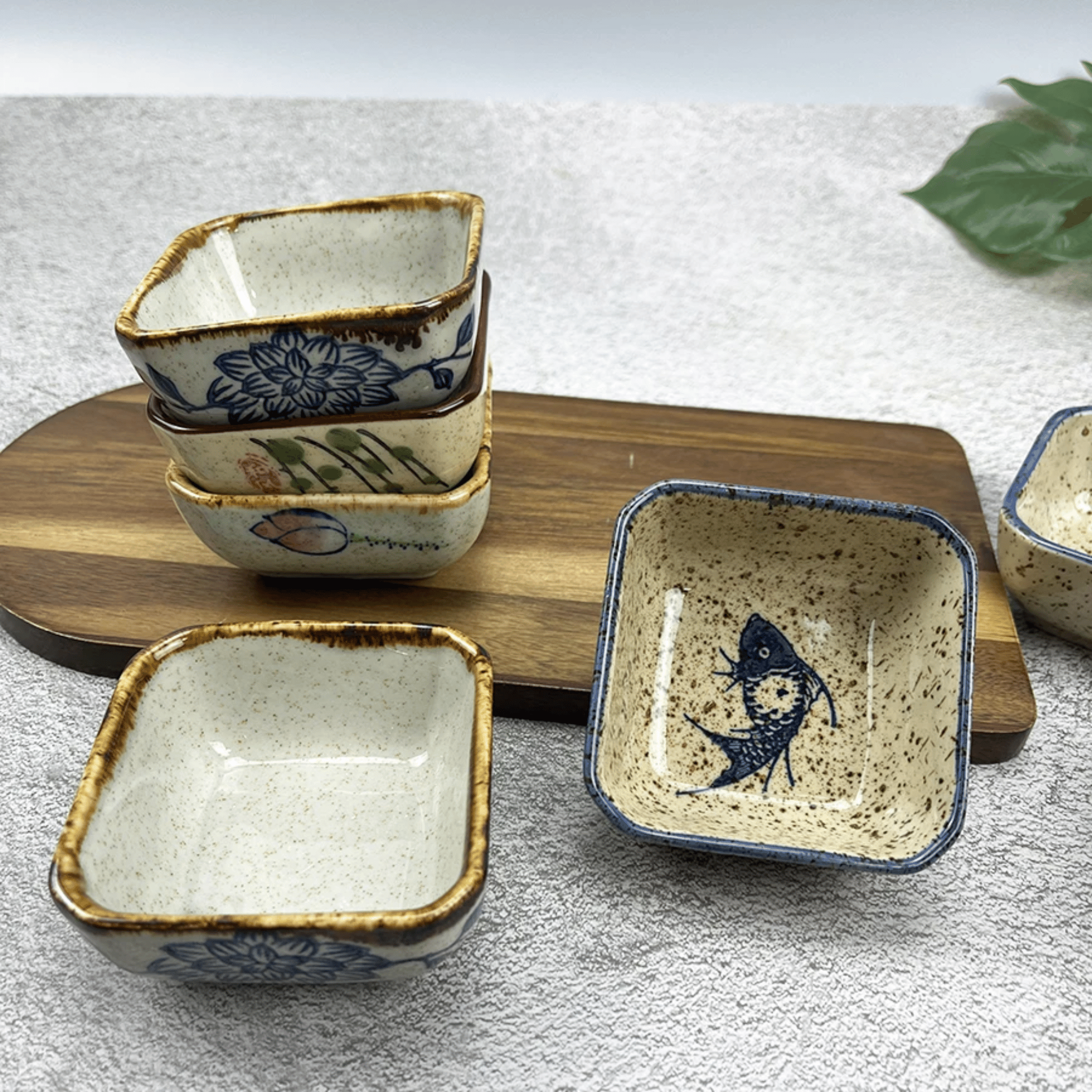 Satsuki Square Ceramic Bowl Set – Japanese Handcrafted Small Sauce Dishes Decorative Serving Bowls Set of 4
