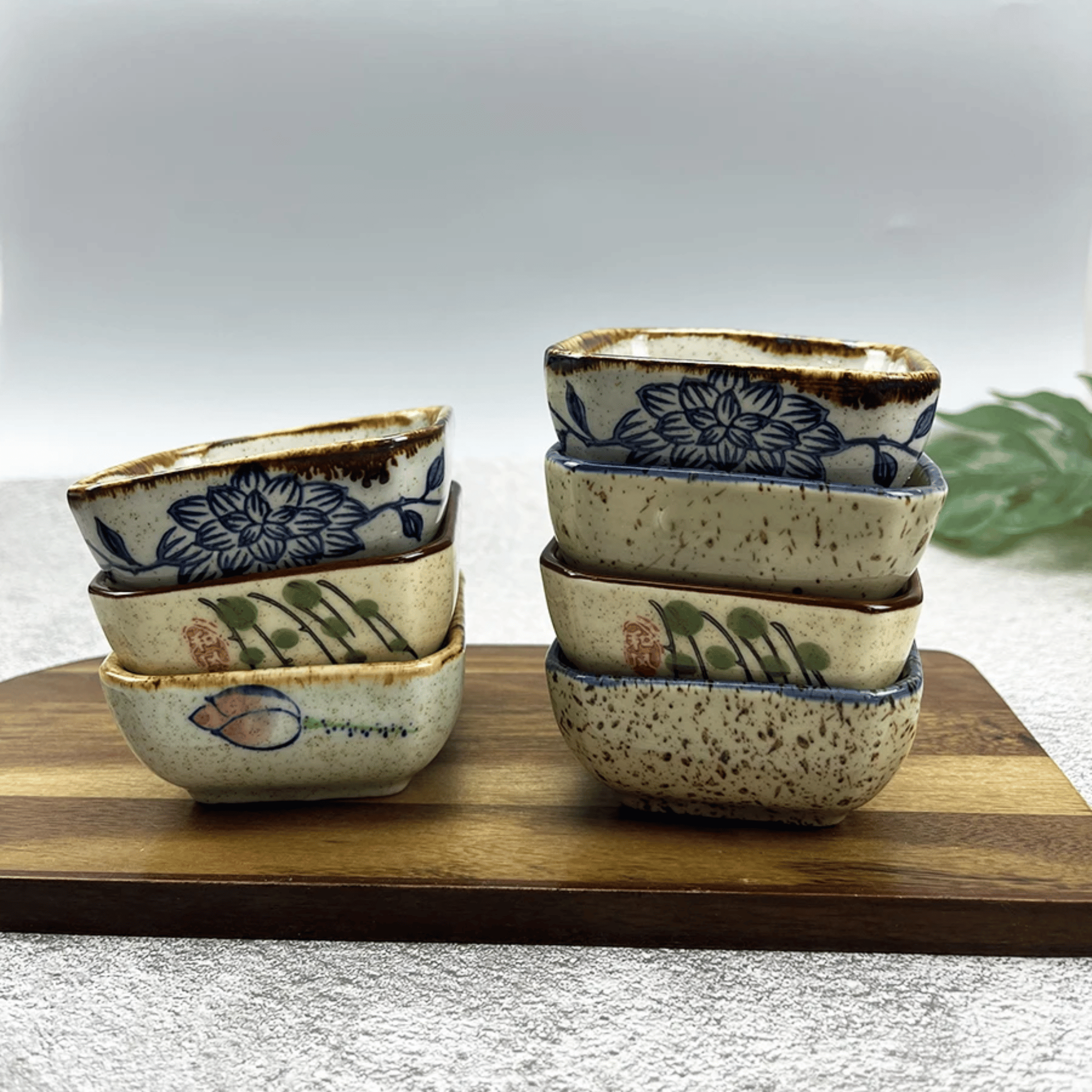 Satsuki Square Ceramic Bowl Set – Japanese Handcrafted Small Sauce Dishes Decorative Serving Bowls Set of 4