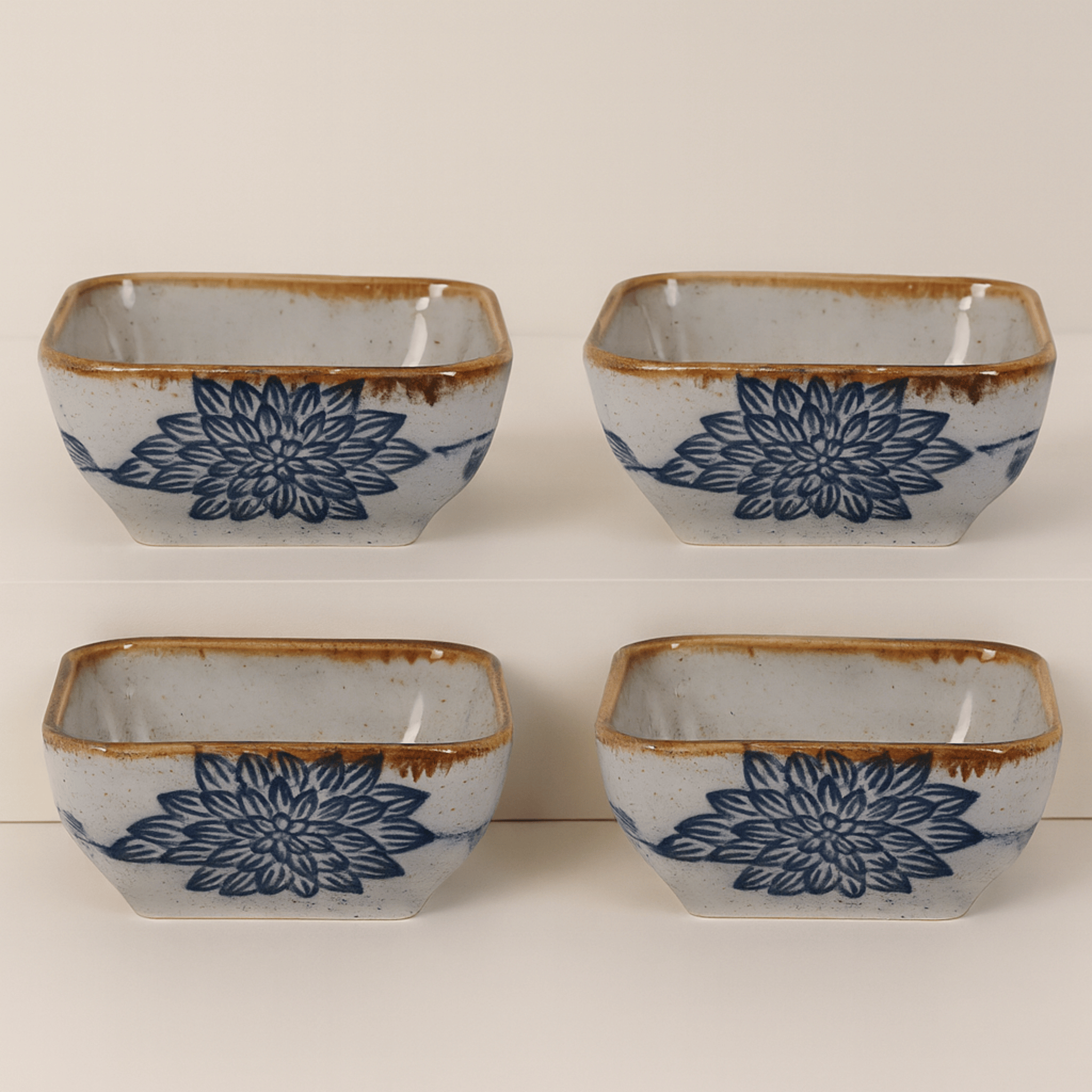 Satsuki Square Ceramic Bowl Set – Japanese Handcrafted Small Sauce Dishes Decorative Serving Bowls Set of 4