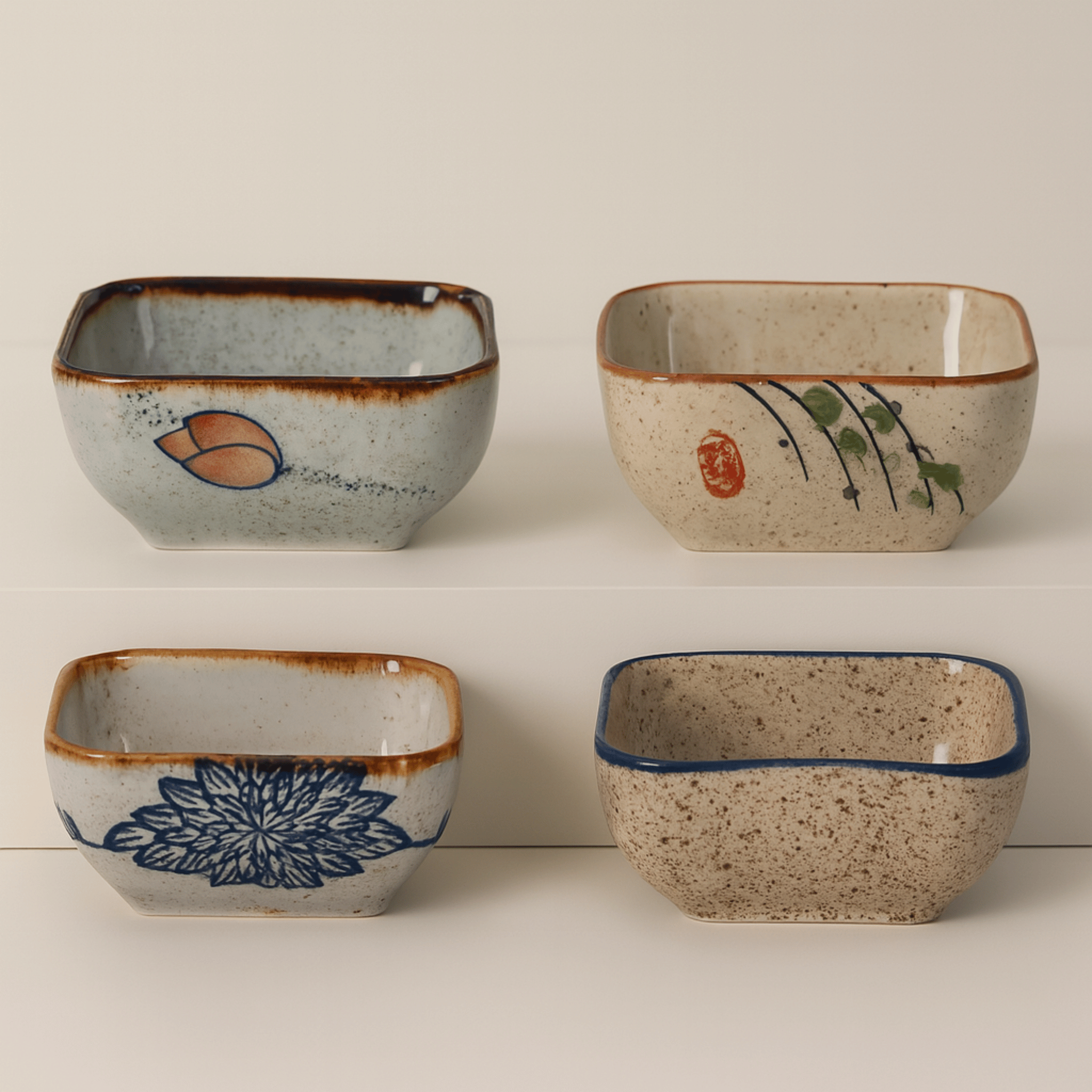 Satsuki Square Ceramic Bowl Set – Japanese Handcrafted Small Sauce Dishes Decorative Serving Bowls Set of 4