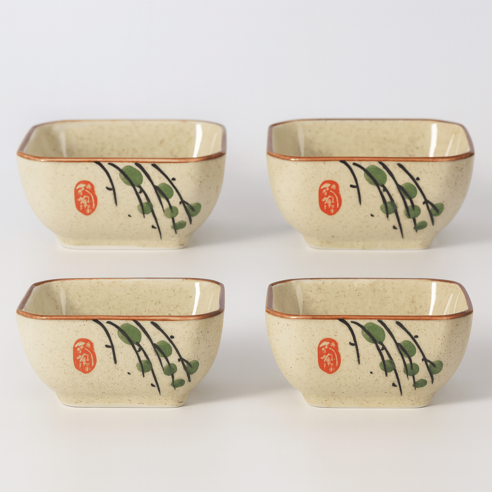 Satsuki Square Ceramic Bowl Set – Japanese Handcrafted Small Sauce Dishes Decorative Serving Bowls Set of 4