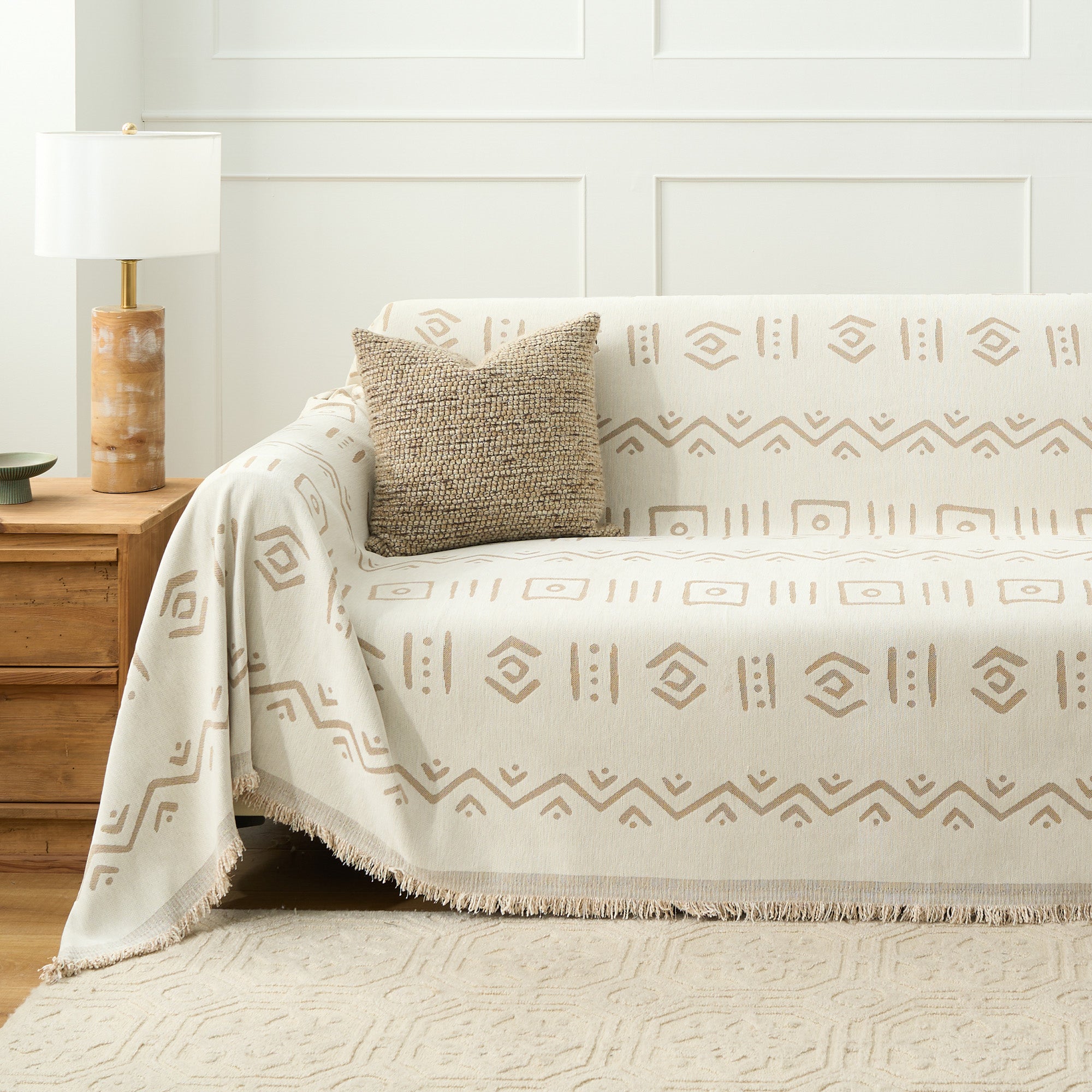 Tribeca Woven Throw Blanket – Geometric Mudcloth Sofa Cover Couch Protector Farmhouse Boho Living Room Decor