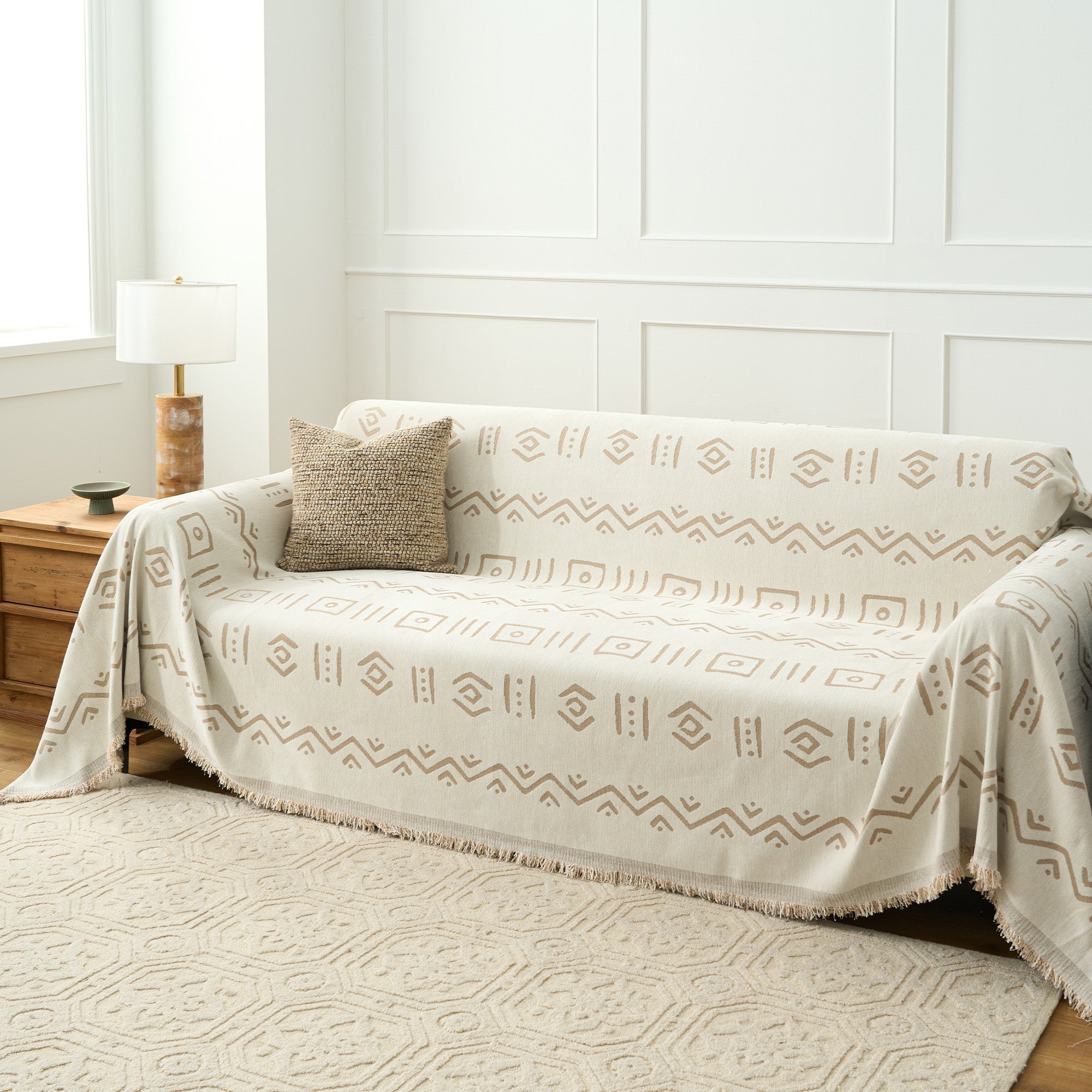 Tribeca Woven Throw Blanket – Geometric Mudcloth Sofa Cover Couch Protector Farmhouse Boho Living Room Decor