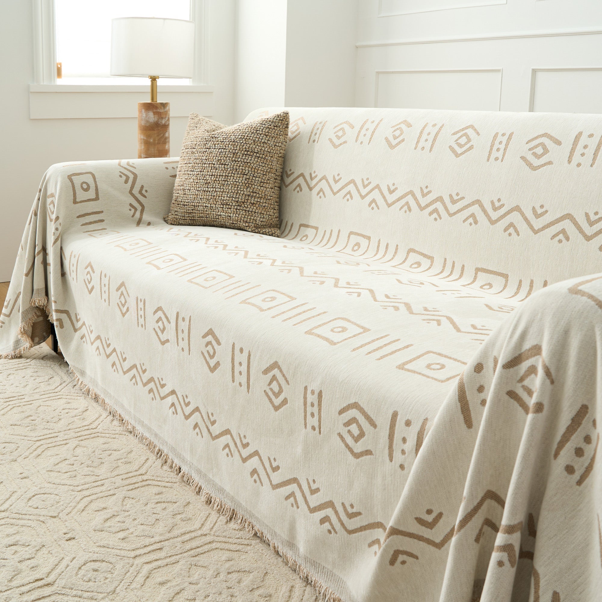 Tribeca Woven Throw Blanket – Geometric Mudcloth Sofa Cover Couch Protector Farmhouse Boho Living Room Decor