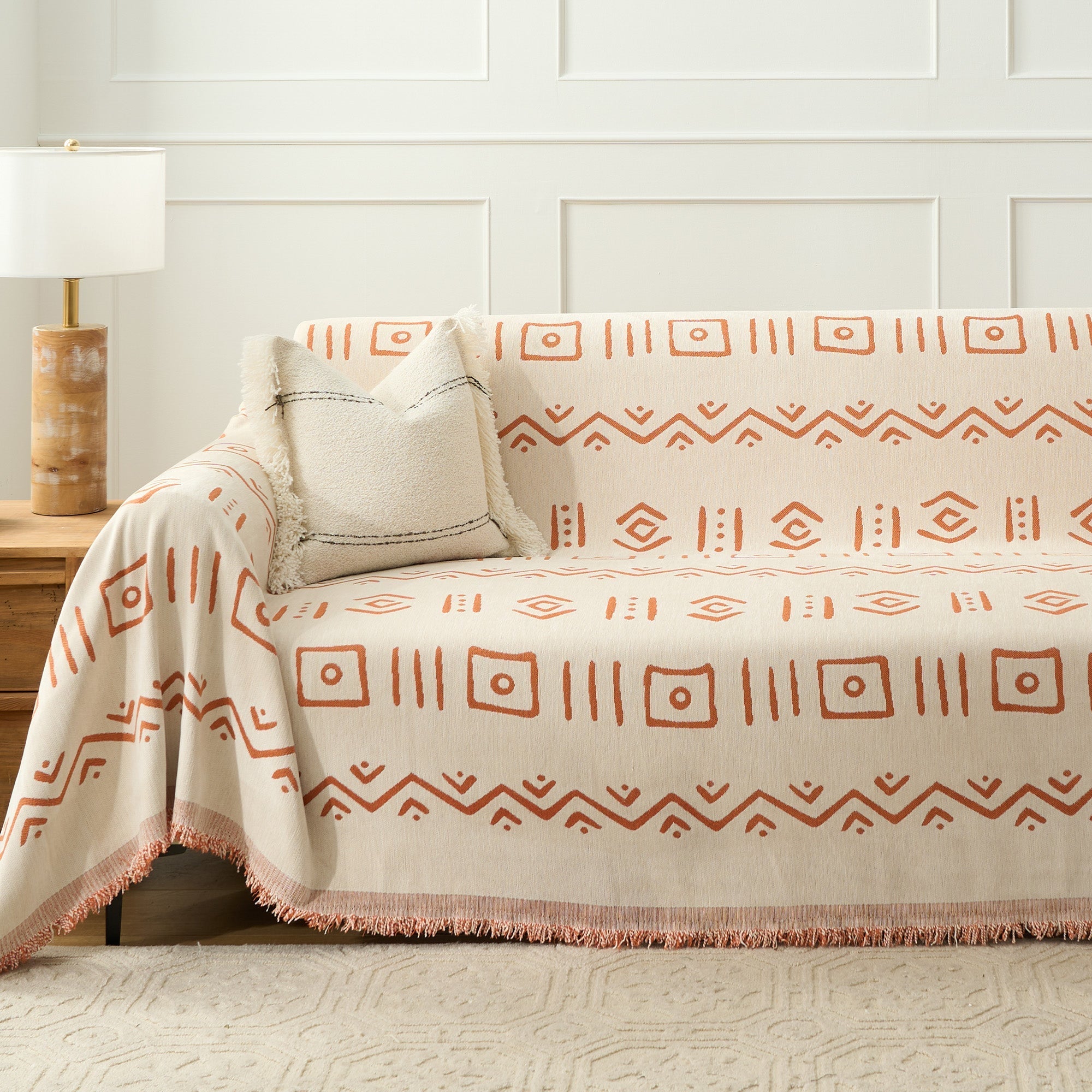 Tribeca Woven Throw Blanket – Geometric Mudcloth Sofa Cover Couch Protector Farmhouse Boho Living Room Decor