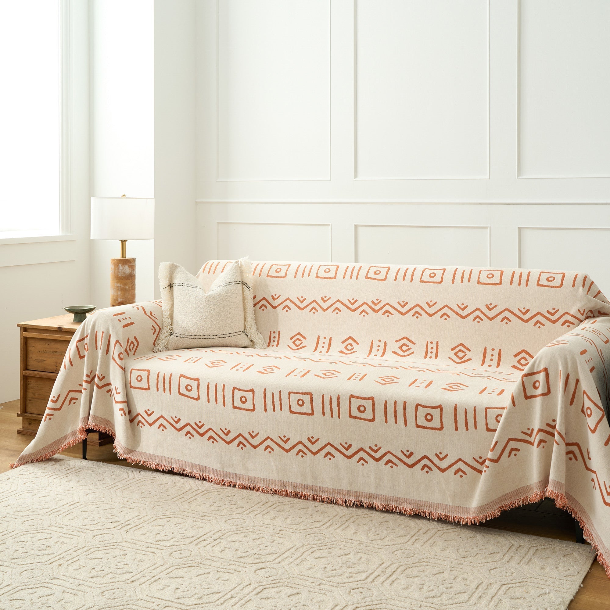 Tribeca Woven Throw Blanket – Geometric Mudcloth Sofa Cover Couch Protector Farmhouse Boho Living Room Decor