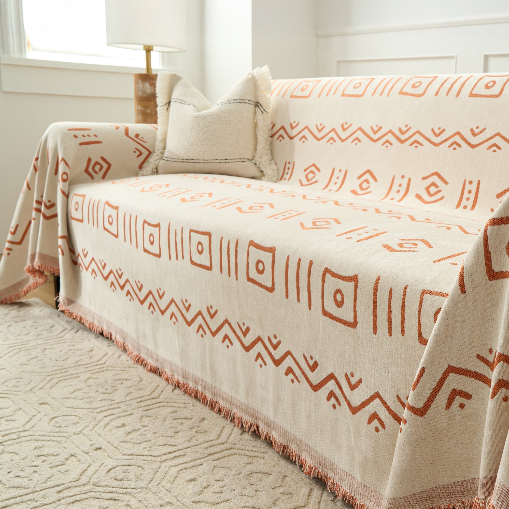 Tribeca Woven Throw Blanket – Geometric Mudcloth Sofa Cover Couch Protector Farmhouse Boho Living Room Decor