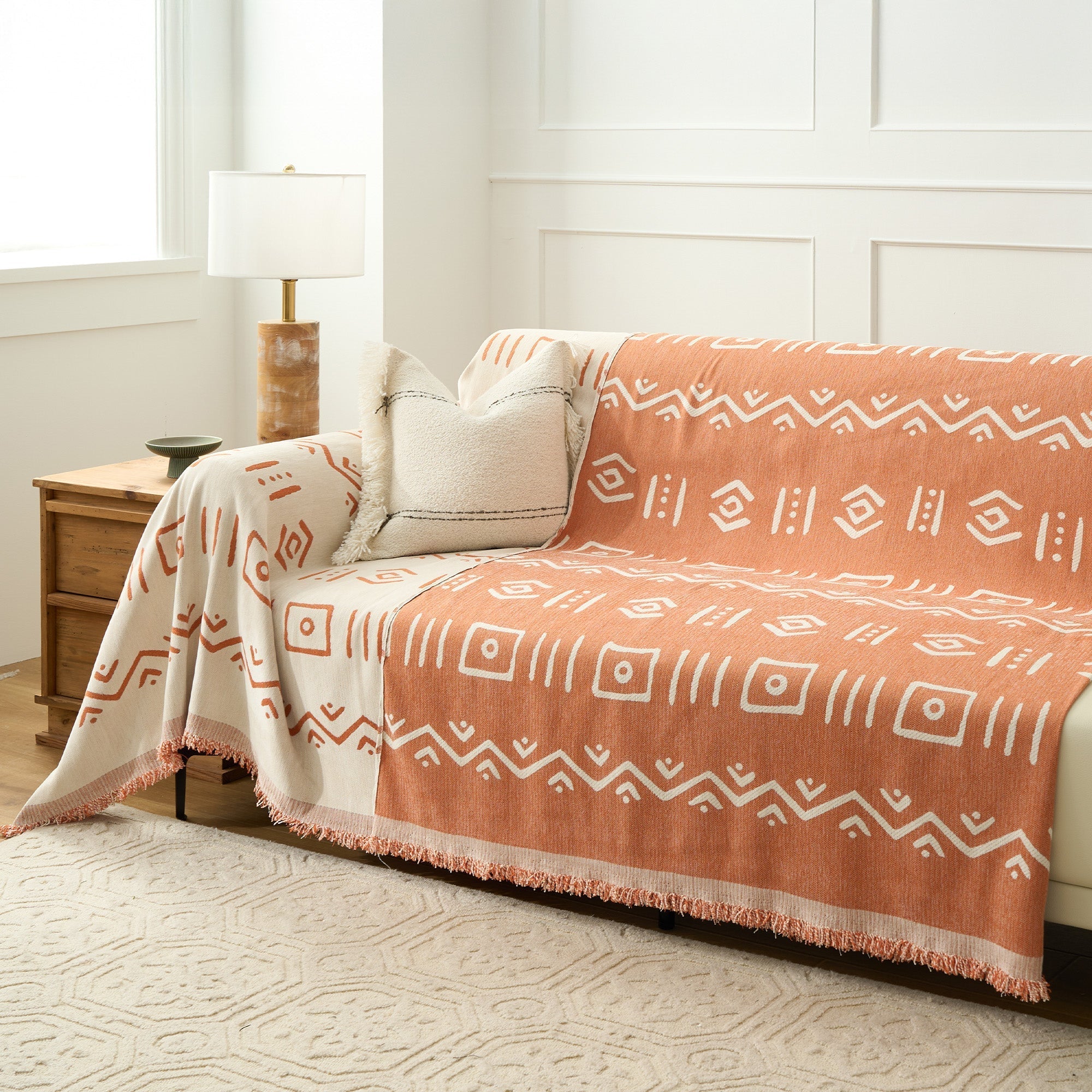 Tribeca Woven Throw Blanket – Geometric Mudcloth Sofa Cover Couch Protector Farmhouse Boho Living Room Decor
